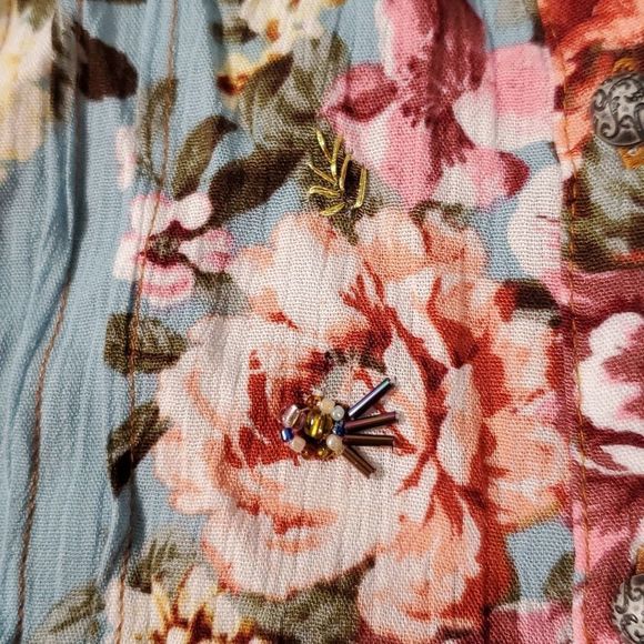 Aratta Silent Journey Floral Flower Blouse Button Down Shirt Velvet Collar Small - Picture 9 of 16